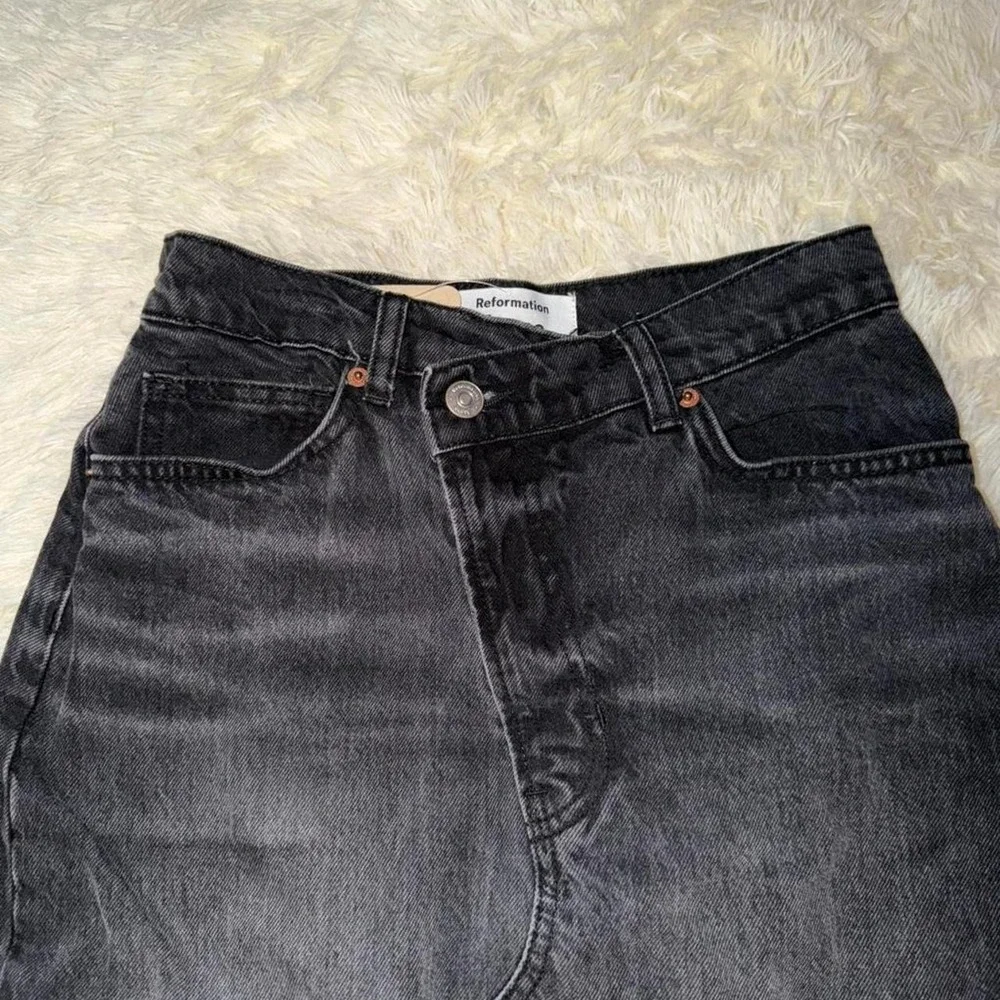 Reformation Jeans Tazz Maxi Denim Distressed Skirt Gray Black Size 26 NWOT
